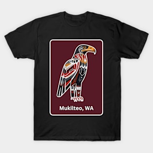 Mukilteo Washington Native American Indian American Red Background Eagle Hawk Haida T-Shirt